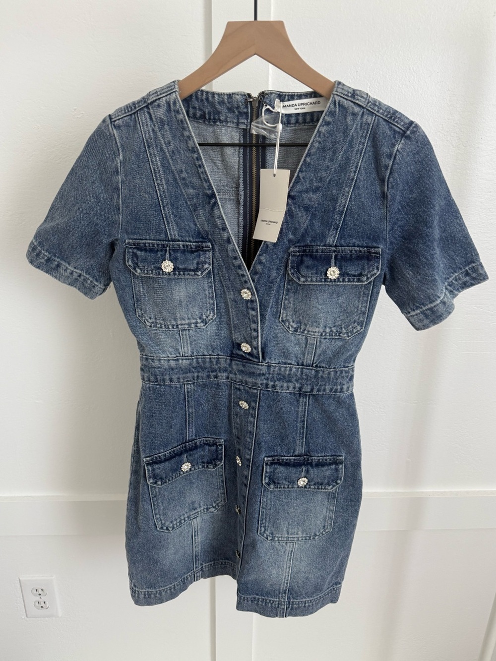 Amanda Uprichard Denim Short Sleeve Mini Dress